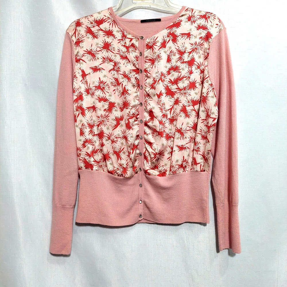 Elie Tahari Womens Small? Knit Button Up Cardigan Sweater Silk Front Panels